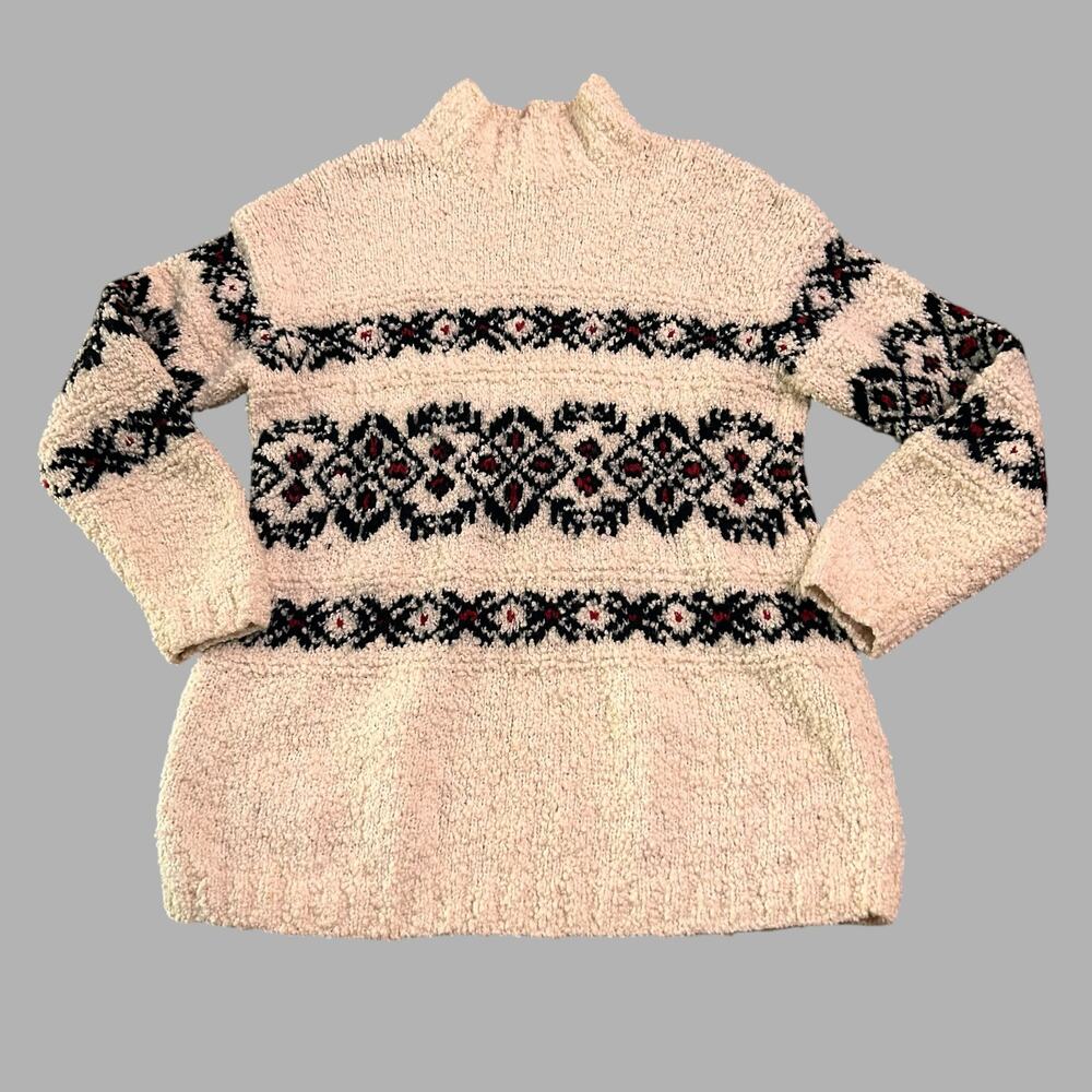 Vintage Hand Knit Wool Blend Sweater Fair Isle Chunky Oversized Small Medium -
